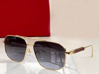 Vintage Pilot Sunglasses for Men Gold Wood Frame Grey Gradie...