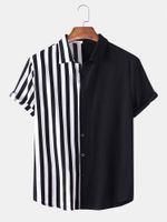 Herren lässige Hemden Charmkpr Schöne Männer Patchwork-Streifen optimieren gut passende bequeme Kontrastfarbe Laepl-Knopf S-2xlmen's