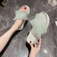 Pantofole Candy Color Sweet Women's Spesse Sandals Shoe Beach Shoes Lace Pearl Vendi bene nell'estate del 2023