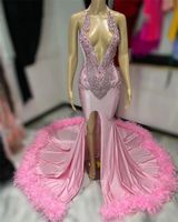 Vestido sexy de sereia de sereia de pesco￧o de pesco￧o 2023 para garotas negras luxuosas feiras de cristal strass￵es de gradua￧￣o em festa de vestido de vestido de bala