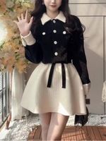 Abito da due pezzi inverno Sweet Set Women Designer coreano Designer kawaii Mini gonna femmina patchwork abito chic a maniche lunghe 230207