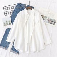 Kadınlar bluzlar vintage dönüş yakalı kadın bluz gömlekleri bahar sonbahar kadın üstleri beyaz 2023