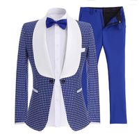 Ternos masculinos azuis royal preto terno masculino colarinho de xale de 2 peças Tuxedos de jaqueta no noivo Fit Fit para noite de casamento (gravata das calças blazer)
