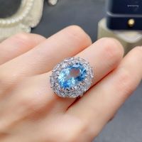 Ringas de cluster, atacado, fino da moda europeia, mulher noiva festa de aniversário presente de casamento oval azul zircão 18kt anel de ouro branco