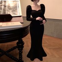 Sıradan elbiseler zarif denizkızı siyah uzun kadınlar Koreli Vintage Gotik Akşam Partisi Sonbahar Hepburn Slim 230207