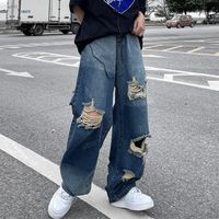 Мужские джинсы Версия INS Hip Hop High Street Hipsters огорченные старые разорванные прямые джинсы Мужчины. Случайные брюки с широкими широкими ногами 230207