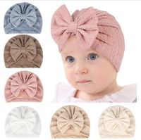 Ins 6 kleuren mode baby beanie cap boog knoop haar accessoires tarwe oorpatroon dop baby tulband hoeden pure kleur