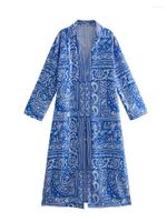Günlük Elbiseler Xikom Kadınlar İçin 2023 Yaz Midi Elbise Kadın Vintage Mavi Floral Gömlek Çoruk Baskı