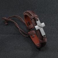 Unisex Christian Cross Vintage Leather Alloy Bracelets Retro...