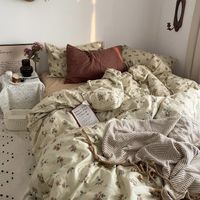 Set di biancheria da letto più casa 100%di cotone lettiera set di case tessili vintage floreale lussuoso foglio di cuscino cover cover a doppio letto 230210