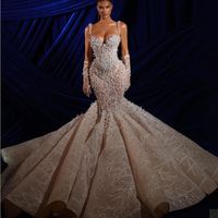Роскошное жемчужное русалка свадебное платье на специально представленных брелках для бисек