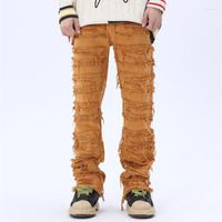 Men' s Jeans 2023 Cool Design Striped Tassel Red Baggy M...