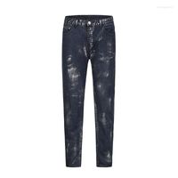 Herren Jeans Herren High Street Trendy Marke Retro gewaschen schwarze Splash Tinte Casual Slim Fit Hose Bleistift für Männer