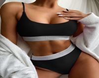 Ucuz spor bikini setleri kadın039 seksi yüksek bel bölünmüş mayo payetleri katı yakuda leopar üçgen iç çamaşırı kaplama ch1157649