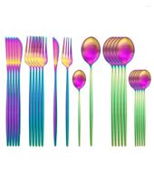 Juegos de abarrotes Rainbow 24 piezas de vajilla mate Mate Catwanky Cinner Cena de acero inoxidable Spoon Tableware Silverware 9181143