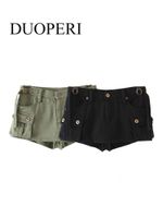Pantalones cortos de mujer duoperi folletos de carne de carga de moda con cinturón con cremallera alta calcetines pantalones femeninos Mujer 230213