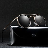 Moda Round Óculos de sol Bridge Double Mulheres Designer Sun Glasses Metal Frame Eyewear para senhoras UV400 com casos