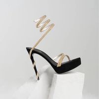 صندل مصمم منصة Rene Caovilla Womens Shoes Whight Heeled Edensed Wraparound Shoe Sofelled Snake Stiletto 120mm Luxury Factory Lady Heels