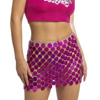 Saias saia feminina lantejoulas coloridas Cadeia de metal Hollow Out Mini Skirts Bohemian Geométrico Rainbow Moda Elegante Clothes 230213