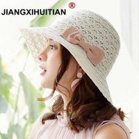 Cappelli larghi jiangxihuitian 2018 Nuovi cappelli estivi per donne design della moda Donne Bow Beach Sun Cappello pieghevole Brimmed Pallaw Cappello R230214