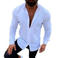 Camisas casuais masculinas Men camisa de cor sólida cor de peito único Slim tops machos colarinho virado de manga longa CAMISA MASCULINA