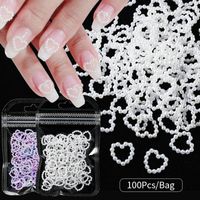 Nail Art Decorations 100 stcs/tas Hollow Heart Pearl Charms Wit roze paarse ronde Ronde Flatback 3D Decoration Diy Accessoires