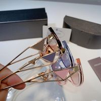 선글라스 디자이너 고급 금속 금속 중공 거꾸로 삼각형 다리 UV400 편지 P 여성