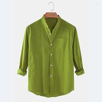 Herren lässige Hemden 2023 Europäische und amerikanische Herren Retro Solid Color Lose Kragen Hemd Obersalztasche Baumwollwäsche US-Größe US-Größe