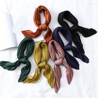 Шарфы шелк плиссированный шарф с твердым цветом атласный шейный щип