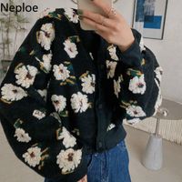 Chaquetas para mujeres neploe floral floral cosecha chaqueta de manga de hojaldre mujer otoño ropa de invierno abrigos de moda coreanos tops femenino 230216