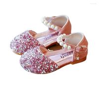 Flache Schuhe Girls039 Leder koreanische Baby Prinzessin Kinder039s Casual Strsestone Glitter Pearl Party Blau Pink Silver1404869