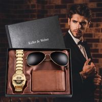 Muñecos para pulseras reloj masculino de lujo impermeable 30 m Wallwatch Strap Store de acero inoxidable Quartz Money Clip Juego de gafas de gafas Montre Homme