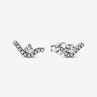 Stud Authentic 925 Sterling Silver Sparkling Wave Stud Earri...