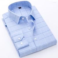 Camisas casuales para hombres marca hombres manga larga formal clásico a cuadros suave suave cómodo botón de bolsillo individual