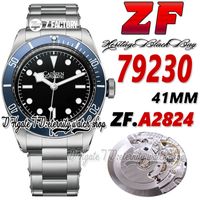 ZF ZFA79230 ETA A2824 ZF2824 Reloj automático de hombres Caja de acero de acero Azul Bisel Black Dial negro Marcadores luminosos Pulsera inoxidable 2023 V3 SUPER Versión Eternity Watches