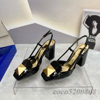 Lüks tasarımcı kadın paty elbise ayakkabıları gerçek patent deri pompalar Slingbacks süper yüksek topuklu perçin sandalet tasarımcı ayakkabıları kare ayak parmağı kadın pompa boyutu 35-41 2023