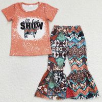 Set di abiti da design per bambini di moda per bambini che bambini outfit stampano mucca stampare abiti da ragazza per bambini in stile western boutique set di bambini