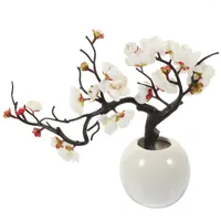 Декоративные цветы бонсай фальшивый горшок цветочный цветок искусственные украшения дерево сливы декор.