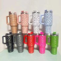 40oz Leopard Electroplate Tumbler with Handle and Straw Reus...