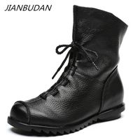 Botas Jianbudan Genuine Leather Plexh Plelight Boots curtos femininos retro casual outono botas femininas de couro impermeabilizadas botas de neve quente 230221