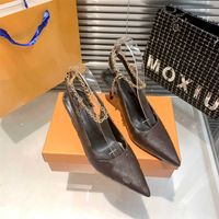 Tasarımcı Monogramlar Yüksek Topuklu Terlik Arşivli Arşivli Slingback Sandal Vintage Vintage Ayak Ayakkabı Ayakkabıları Klasik Topuklu Pompalar Düğün Partisi Smipted Düşük Terlik