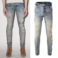 Jeans de mezclilla para hombres Efecto pintado de da￱os lavado de da￱os