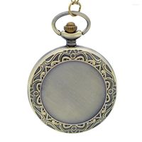 Pocket horloges modestijl bronzen bloempatroon kan aangebouwde pos quartz horloge analoge hanger ketting mannen vrouwen cadeau