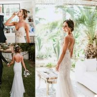 2023 Vestidos de noiva de sereia sexy sem nas costas vestido de noiva Apliques de la￧os de renda Speaghetti Sweene