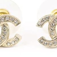 CHANNEL Stud Earrings Pearl Diamond Drop Gold Earrings Desig...