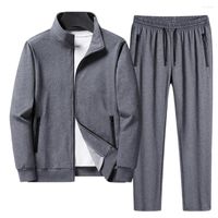 Gym kleding 1 set tweedelig temperament ritssluiting geribbelde manchet jas elastische taille broek voor sportmannen outfit
