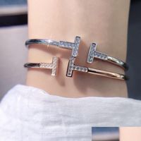 Bracelets de charme 2022 Version cor￩enne Double T Lettre ouverture Micro Diamond Bracelet Unique Design Jewelry Accessoires XB068 DROP DELIV DHPBK