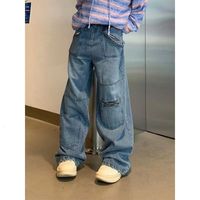 Men S Jeans American Retro High Street Hip Hop Multi Pocket Tooling Tooling Jeans Male Y2K Diseño Diseño Sense TODO Match Oscre Leg Pants 230222