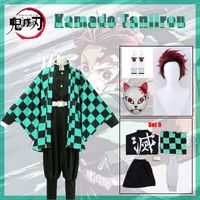 Costume de thème Demon Slayer Kamado Tanjirou cosplay costume katana sword accesstes masque vêtements anime plateau d'oreille uniforme ensemble 230224