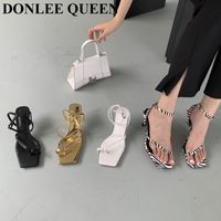 Sandali Fashion zebra Pompe della caviglia Donne Donne quadrate a tacchi alti sottili Abito da festa Slier Band Slide Zapatos Mujer 230224